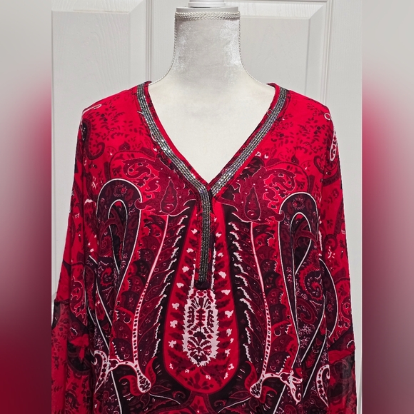 Lane Bryant Beaded Red Paisley Women's Top Blouse Size 18/20 - Picture 2 of 10